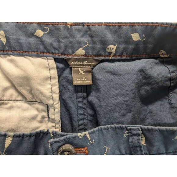 Eddie Bauer Mens Blue/White Fishing Lure Bait Pattern Relaxed Fit Shorts 30 - Picture 5 of 6